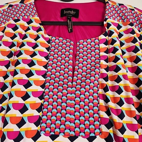 Laundry by Shelli Segal Small Geometric Boho Cap Sleeve Shift Dress Vibrant - Picture 4 of 11